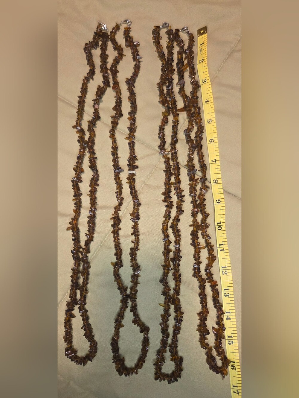 Handmade Tiger Eye Stone Chip Necklace Lot of 4 Brown Boho Crystal Jewelry